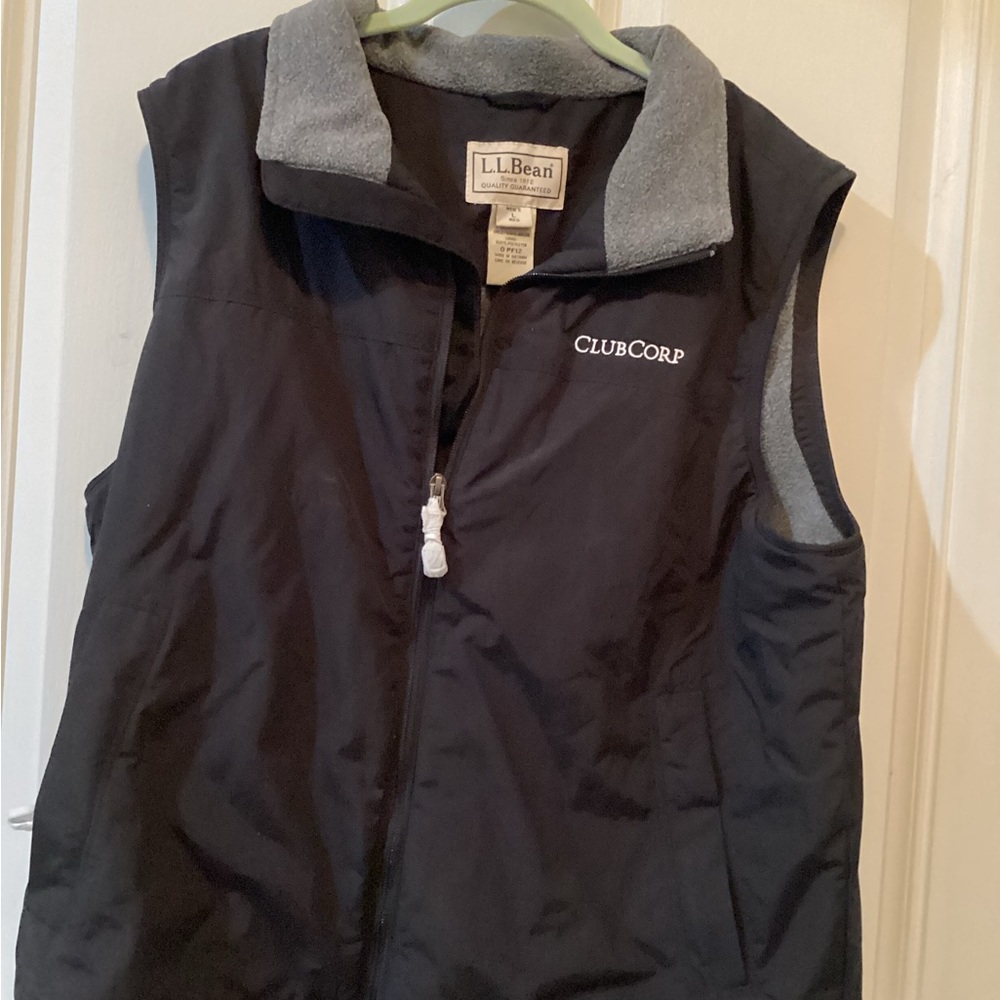 L.L. Bean Full Zip Nylon Fleece Lined Vest Black Grey Mens Size Large Brand